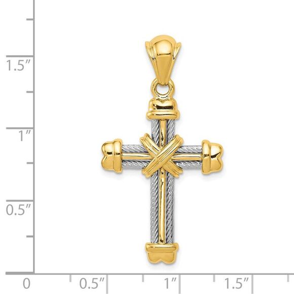 14k Two Tone Gold Rope Cross Pendant - Picture 3 of 4